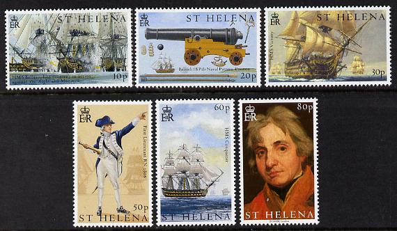 St Helena 2005 Bicentenary of Battle of Trafalgar - 1st issue perf set of 6 unmounted mint SG 939-44, stamps on , stamps on  stamps on ships, stamps on  stamps on battles, stamps on  stamps on nelson, stamps on  stamps on militaria, stamps on  stamps on victory