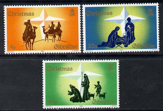 Gibraltar 1987 Christmas perf set of 3 unmounted mint SG 585-7, stamps on christmas