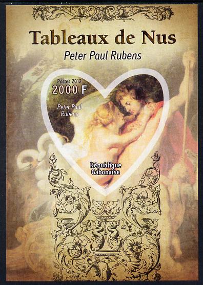 Gabon 2012 Paintings of Nudes - Peter Paul Rubens imperf souvenir sheet containing heart-shaped stamp unmounted mint, stamps on , stamps on  stamps on arts, stamps on  stamps on nudes, stamps on  stamps on rubens, stamps on  stamps on shaped