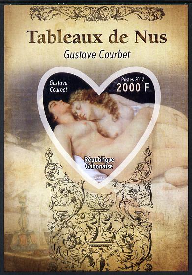 Gabon 2012 Paintings of Nudes - Gustave Courbet imperf souvenir sheet containing heart-shaped stamp unmounted mint, stamps on arts, stamps on nudes, stamps on courbet, stamps on shaped