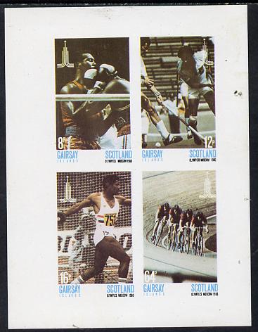 Gairsay 1980 Moscow Olympic Games imperf  set of 4 values (8p to 64p) unmounted mint, stamps on sport  olympics   boxing    field hockey   discus   bicycles
