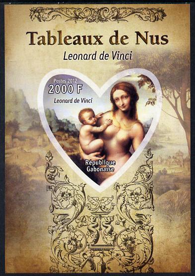 Gabon 2012 Paintings of Nudes - Leonardo da Vinci imperf souvenir sheet containing heart-shaped stamp unmounted mint, stamps on , stamps on  stamps on arts, stamps on  stamps on nudes, stamps on  stamps on leonardo, stamps on  stamps on da vinci, stamps on  stamps on shaped