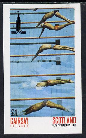 Gairsay 1980 Moscow Olympic Games (Swimming) imperf souvenir sheet (Â£1 value) unmounted mint, stamps on , stamps on  stamps on sport  olympics   swimming