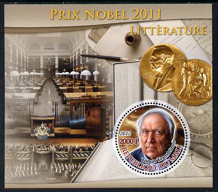 Mali 2012 Nobel Prize Winners of 2011 - Tomas Transtromer (Literature) perf souvenir sheet containing circular-shaped stamp unmounted mint, stamps on , stamps on  stamps on nobel, stamps on  stamps on shaped, stamps on  stamps on literature