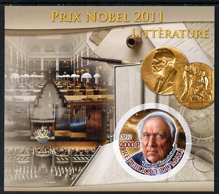 Mali 2012 Nobel Prize Winners of 2011 - Tomas Transtromer (Literature) imperf souvenir sheet containing circular-shaped stamp unmounted mint, stamps on nobel, stamps on shaped, stamps on literature