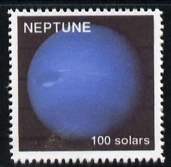Planet Neptune (Fantasy) 100 solars perf label for inter-galactic mail unmounted mint on ungummed paper with white border, stamps on space, stamps on planets, stamps on cinderella, stamps on sci-fi