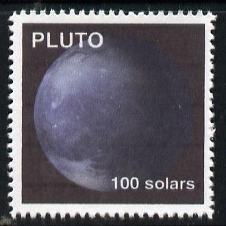 Planet Pluto (Fantasy) 100 solars perf label for inter-galactic mail unmounted mint on ungummed paper with white border, stamps on , stamps on  stamps on space, stamps on  stamps on planets, stamps on  stamps on cinderella, stamps on  stamps on sci-fi