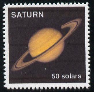 Planet Saturn (Fantasy) 50 solars perf label for Saturnian Local mail unmounted mint on ungummed paper with white border, stamps on , stamps on  stamps on space, stamps on  stamps on planets, stamps on  stamps on cinderella, stamps on  stamps on sci-fi