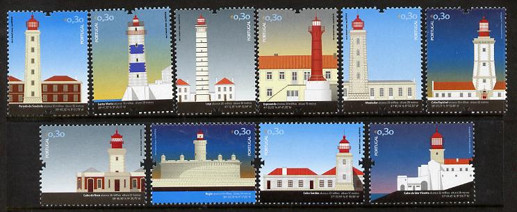 Portugal 2008 Lighthouses perf set of 10 unmounted mint SG 3568-77, stamps on , stamps on  stamps on lighthouses