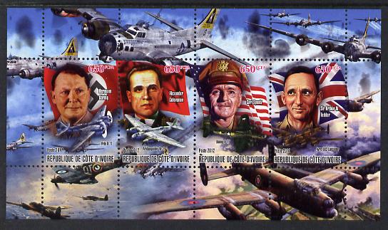 Ivory Coast 2012 Personalities of Second World War #3 perf sheetlet containing 4 values unmounted mint (Goering, Golovanov, Spaatz & Tedder), stamps on personalities, stamps on  ww2 , stamps on aviation, stamps on lancasters