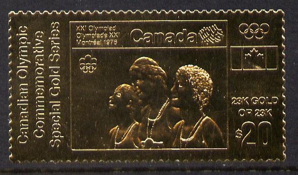 Canada 1976 Montreal Olympic Games (12th issue) $20 perf embossed in 23k gold foil showing Athletes with Medals (similar to SG 843) unmounted mint, stamps on , stamps on  stamps on olympics