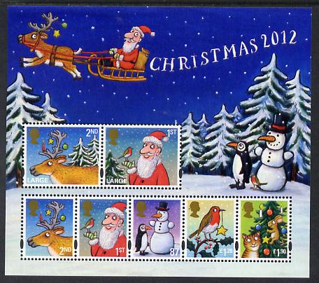 Great Britain 2012 Christmas perf m/sheet containing set of 7 unmounted mint, stamps on christmas, stamps on robins, stamps on cats, stamps on penguins, stamps on 