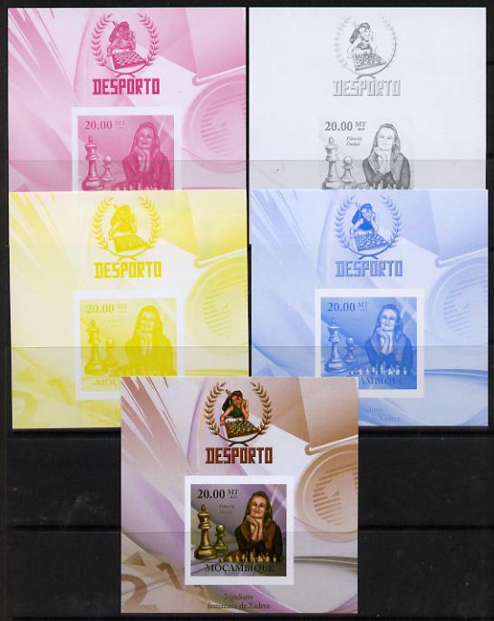 Mozambique 2010 Chess Players - Viktorija Cmilyte m/sheet - the set of 5 imperf progressive proofs comprising the 4 individual colours plus all 4-colour composite, unmounted mint , stamps on , stamps on  stamps on personalities, stamps on  stamps on chess