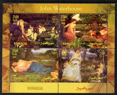 Somalia 2004 Paintings by John Waterhouse perf sheetlet containing 4 values unmounted mint. Note this item is privately produced and is offered purely on its thematic app..., stamps on arts, stamps on nudes, stamps on waterhouse