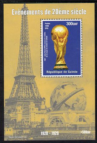 Guinea - Conakry 1998 Events of the 20th Century 1920-1929 Jules Rimet Football World Cup perf souvenir sheet unmounted mint. Note this item is privately produced and is offered purely on its thematic appeal, stamps on , stamps on  stamps on millennium, stamps on  stamps on eiffel tower, stamps on  stamps on football