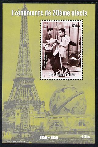 Guinea - Conakry 1998 Events of the 20th Century 1950-1959 Elvis Presley sings Dont be Cruel perf souvenir sheet unmounted mint. Note this item is privately produced and ..., stamps on millennium, stamps on eiffel tower, stamps on personalities, stamps on elvis, stamps on music, stamps on films, stamps on cinema, stamps on movies, stamps on pops, stamps on rock