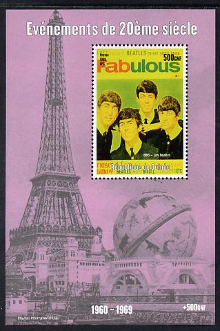 Guinea - Conakry 1998 Events of the 20th Century 1960-1969 The Beatles perf souvenir sheet unmounted mint. Note this item is privately produced and is offered purely on its thematic appeal, stamps on , stamps on  stamps on millennium, stamps on  stamps on eiffel tower, stamps on  stamps on personalities, stamps on  stamps on beatles, stamps on  stamps on pops, stamps on  stamps on music, stamps on  stamps on rock