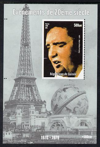 Guinea - Conakry 1998 Events of the 20th Century 1970-1979 Death of Elvis Presley souvenir sheet perf on one side only unmounted mint , stamps on , stamps on  stamps on millennium, stamps on  stamps on eiffel tower, stamps on  stamps on personalities, stamps on  stamps on elvis, stamps on  stamps on music, stamps on  stamps on films, stamps on  stamps on cinema, stamps on  stamps on movies, stamps on  stamps on pops, stamps on  stamps on rock