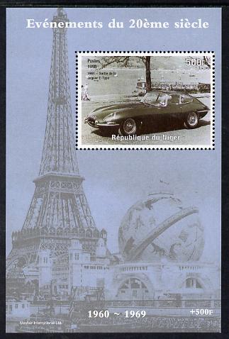 Niger Republic 1998 Events of the 20th Century 1960-1969 Jaguar E-Type perf souvenir sheet unmounted mint, stamps on millennium, stamps on eiffel tower, stamps on cars, stamps on jaguar