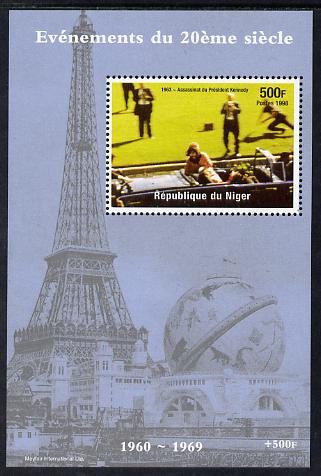 Niger Republic 1998 Events of the 20th Century 1960-1969 Assassination of John Kennedy perf souvenir sheet unmounted mint, stamps on millennium, stamps on eiffel tower, stamps on personalities, stamps on cars, stamps on kennedy, stamps on usa presidents, stamps on americana