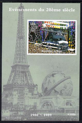 Niger Republic 1998 Events of the 20th Century 1980-1989 Live Aid Concert imperf souvenir sheet unmounted mint. Note this item is privately produced and is offered purely on its thematic appeal, stamps on millennium, stamps on eiffel tower, stamps on music, stamps on pops, stamps on rock