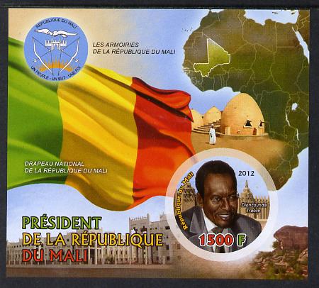 Mali 2012 President Dioncounda Traore imperf m/sheet containing circular shaped 1500F value unmounted mint , stamps on personalities, stamps on constitutions, stamps on flags, stamps on circular, stamps on shaped, stamps on maps