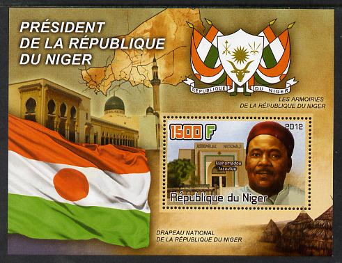 Niger Republic 2012 President Mahamadou Issoufou perf m/sheet containing 1500F value unmounted mint , stamps on personalities, stamps on constitutions, stamps on flags, stamps on arms