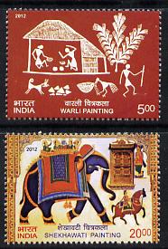 India 2012 Native Paintings perf set of 2 unmounted mint, stamps on arts, stamps on elephants, stamps on horses