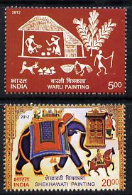 India 2012 Native Paintings perf set of 2 unmounted mint, stamps on , stamps on  stamps on arts, stamps on  stamps on elephants, stamps on  stamps on horses