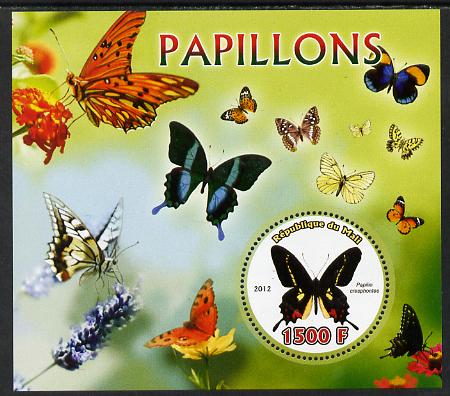 Mali 2012 Fauna - Butterflies perf m/sheet containing 1500f circular value unmounted mint, stamps on butterflies, stamps on shaped