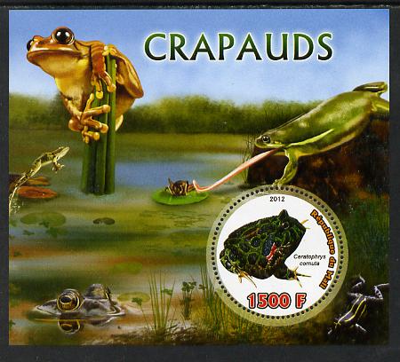Mali 2012 Fauna - Toads perf m/sheet containing 1500f circular value unmounted mint, stamps on , stamps on  stamps on frogs, stamps on  stamps on  toads, stamps on  stamps on amphibians, stamps on  stamps on shaped