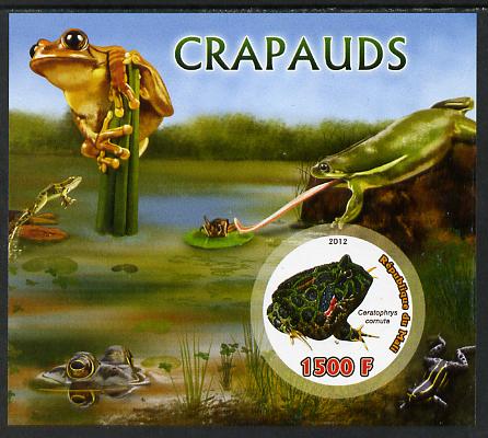 Mali 2012 Fauna - Toads imperf m/sheet containing 1500f circular value unmounted mint, stamps on frogs, stamps on  toads, stamps on amphibians, stamps on shaped