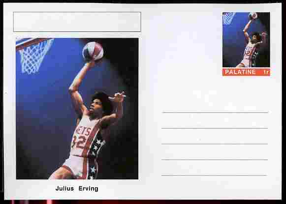 Palatine (Fantasy) Personalities - Julius Erving (basketball) postal stationery card unused and fine, stamps on personalities, stamps on sport, stamps on basketball