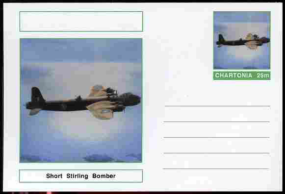 Chartonia (Fantasy) Aircraft - Short Stirling Bomber postal stationery card unused and fine, stamps on , stamps on  stamps on transport, stamps on  stamps on aviation, stamps on  stamps on  ww2 , stamps on  stamps on 