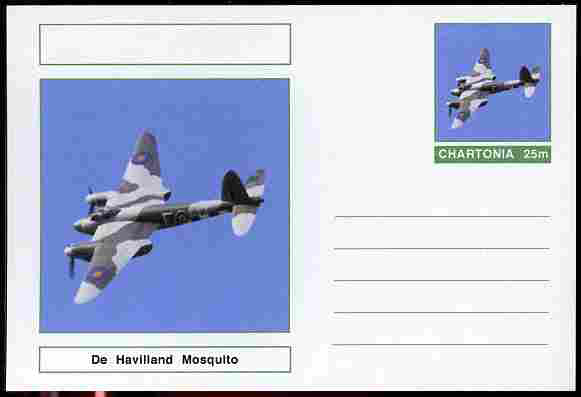 Chartonia (Fantasy) Aircraft - De Havilland Mosquito postal stationery card unused and fine, stamps on transport, stamps on aviation, stamps on  ww2 , stamps on 