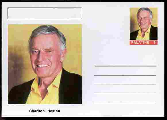 Palatine (Fantasy) Personalities - Charlton Heston (actor) postal stationery card unused and fine, stamps on personalities, stamps on films, stamps on cinema, stamps on movies, stamps on 