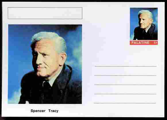 Palatine (Fantasy) Personalities - Spencer Tracy (actor) postal stationery card unused and fine, stamps on personalities, stamps on films, stamps on cinema, stamps on movies, stamps on 