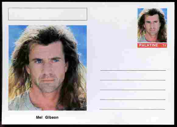Palatine (Fantasy) Personalities - Mel Gibson (actor) postal stationery card unused and fine, stamps on personalities, stamps on films, stamps on cinema, stamps on movies, stamps on 