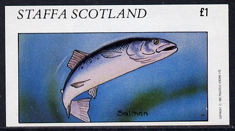 Staffa 1982 Fish #09 (Salmon) imperf souvenir sheet (Â£1 value)  unmounted mint, stamps on , stamps on  stamps on fish     marine-life