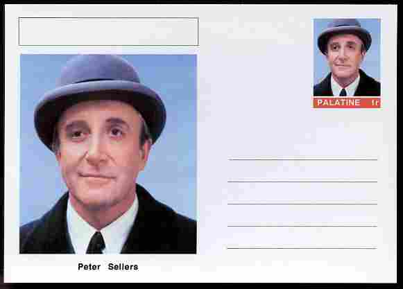 Palatine (Fantasy) Personalities - Peter Sellers (comic actor) postal stationery card unused and fine, stamps on , stamps on  stamps on personalities, stamps on  stamps on films, stamps on  stamps on cinema, stamps on  stamps on movies, stamps on  stamps on comedy, stamps on  stamps on  tv , stamps on  stamps on 