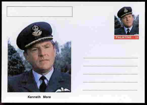 Palatine (Fantasy) Personalities - Kenneth More (actor) postal stationery card unused and fine, stamps on personalities, stamps on films, stamps on cinema, stamps on movies, stamps on 