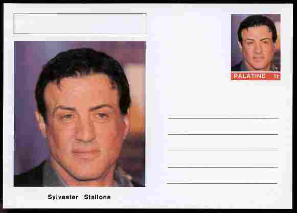 Palatine (Fantasy) Personalities - Sylvester Stallone (actor) postal stationery card unused and fine, stamps on , stamps on  stamps on personalities, stamps on  stamps on films, stamps on  stamps on cinema, stamps on  stamps on movies, stamps on  stamps on 