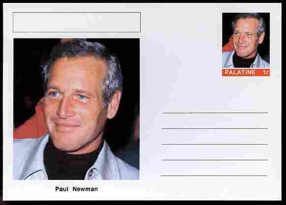 Palatine (Fantasy) Personalities - Paul Newman (actor) postal stationery card unused and fine, stamps on personalities, stamps on films, stamps on cinema, stamps on movies, stamps on 