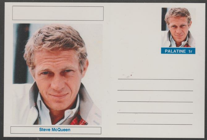 Palatine (Fantasy) Personalities - Steve McQueen (actor) postal stationery card unused and fine, stamps on personalities, stamps on films, stamps on cinema, stamps on movies, stamps on 