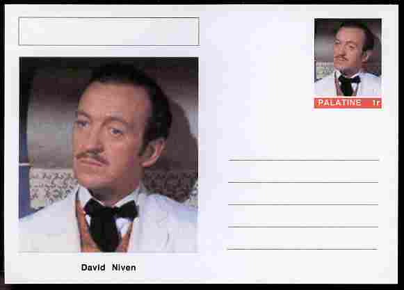 Palatine (Fantasy) Personalities - David Niven (actor) postal stationery card unused and fine, stamps on , stamps on  stamps on personalities, stamps on  stamps on films, stamps on  stamps on cinema, stamps on  stamps on movies, stamps on  stamps on 
