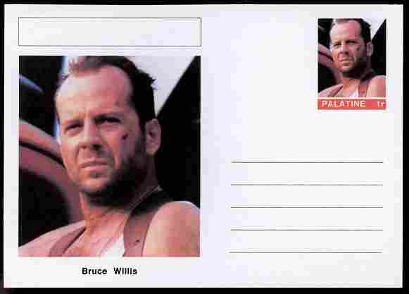 Palatine (Fantasy) Personalities - Bruce Willis (actor) postal stationery card unused and fine, stamps on personalities, stamps on films, stamps on cinema, stamps on movies, stamps on 