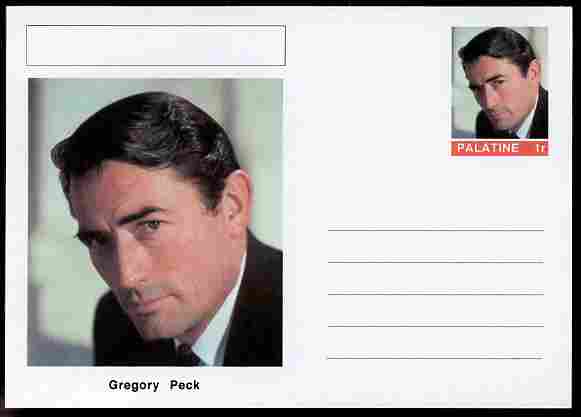 Palatine (Fantasy) Personalities - Gregory Peck (actor) postal stationery card unused and fine, stamps on personalities, stamps on films, stamps on cinema, stamps on movies, stamps on 