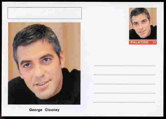 Palatine (Fantasy) Personalities - George Clooney (actor) postal stationery card unused and fine, stamps on personalities, stamps on films, stamps on cinema, stamps on movies, stamps on 