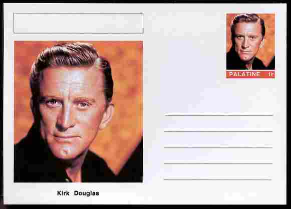 Palatine (Fantasy) Personalities - Kirk Douglas (actor) postal stationery card unused and fine, stamps on personalities, stamps on films, stamps on cinema, stamps on movies, stamps on 