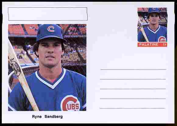 Palatine (Fantasy) Personalities - Ryne Sandberg (baseball) postal stationery card unused and fine, stamps on personalities, stamps on sport, stamps on baseball